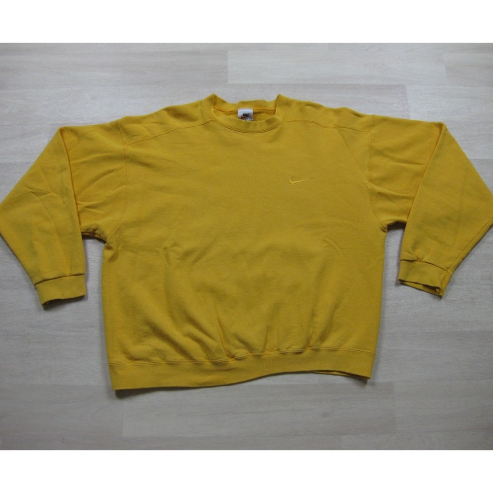 Vintage Y2K Nike Crewneck Sweatshirt Men's (L) Embroidered Tonal Swoosh Gold